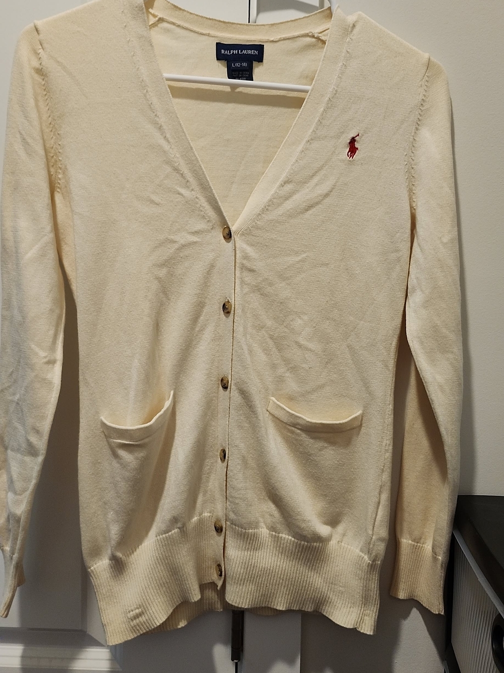 Ralph Lauren Ivory V-Neck Button Front Cardigan